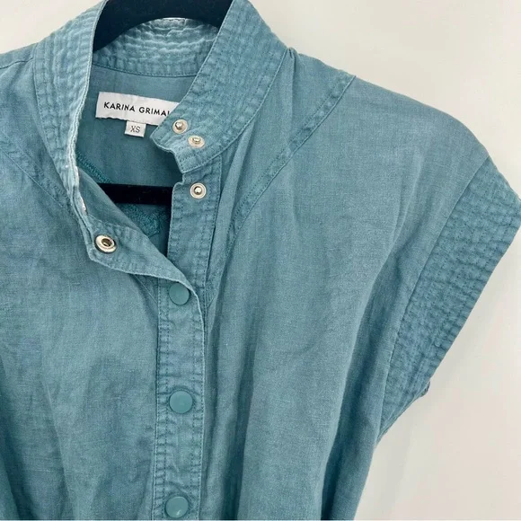 Karina Grimaldi Zelie Solid Mini Dress Element Blue Denim Button Drop Waist XS - Picture 8 of 13